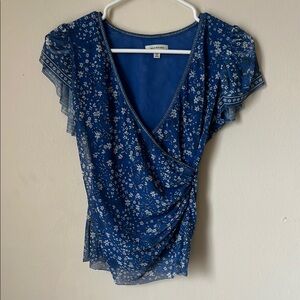 Blue Floral Wrap Top